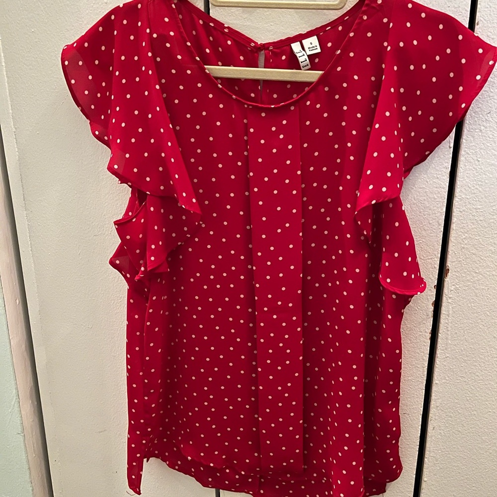 Red Elle polka dot flutter sleeve blouse